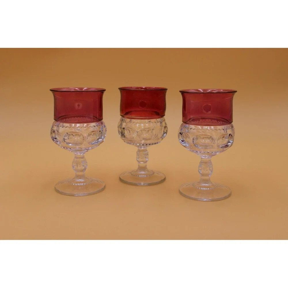 Vintage Tiffin Glass Goblet Set, Ruby Red Kings Crown, 3-Piece